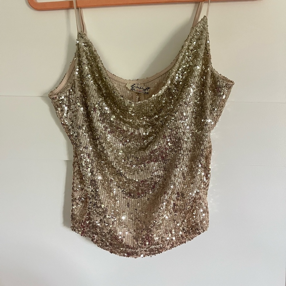 Free People Gold Sequin Tank Top